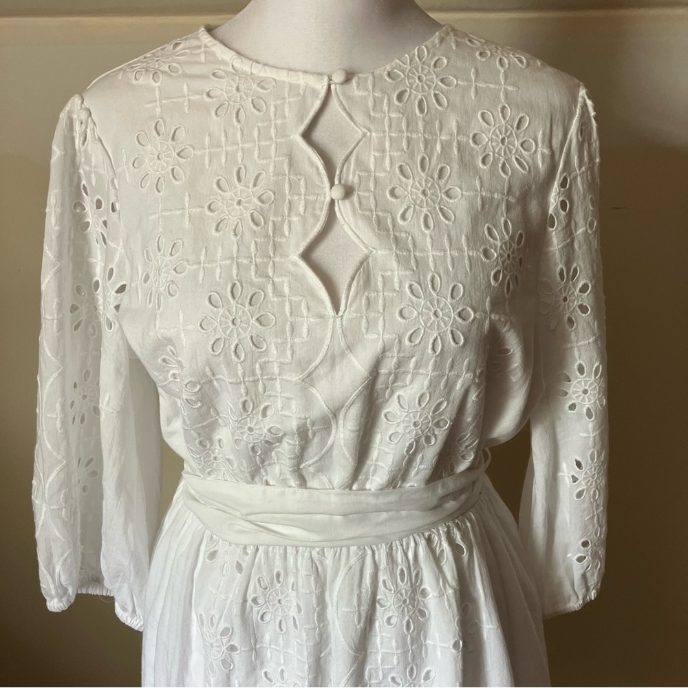 J.Crew White Eyelet Mini Dress | Belted Cotton | Cottagecore Summer size Small - Picture 5 of 12